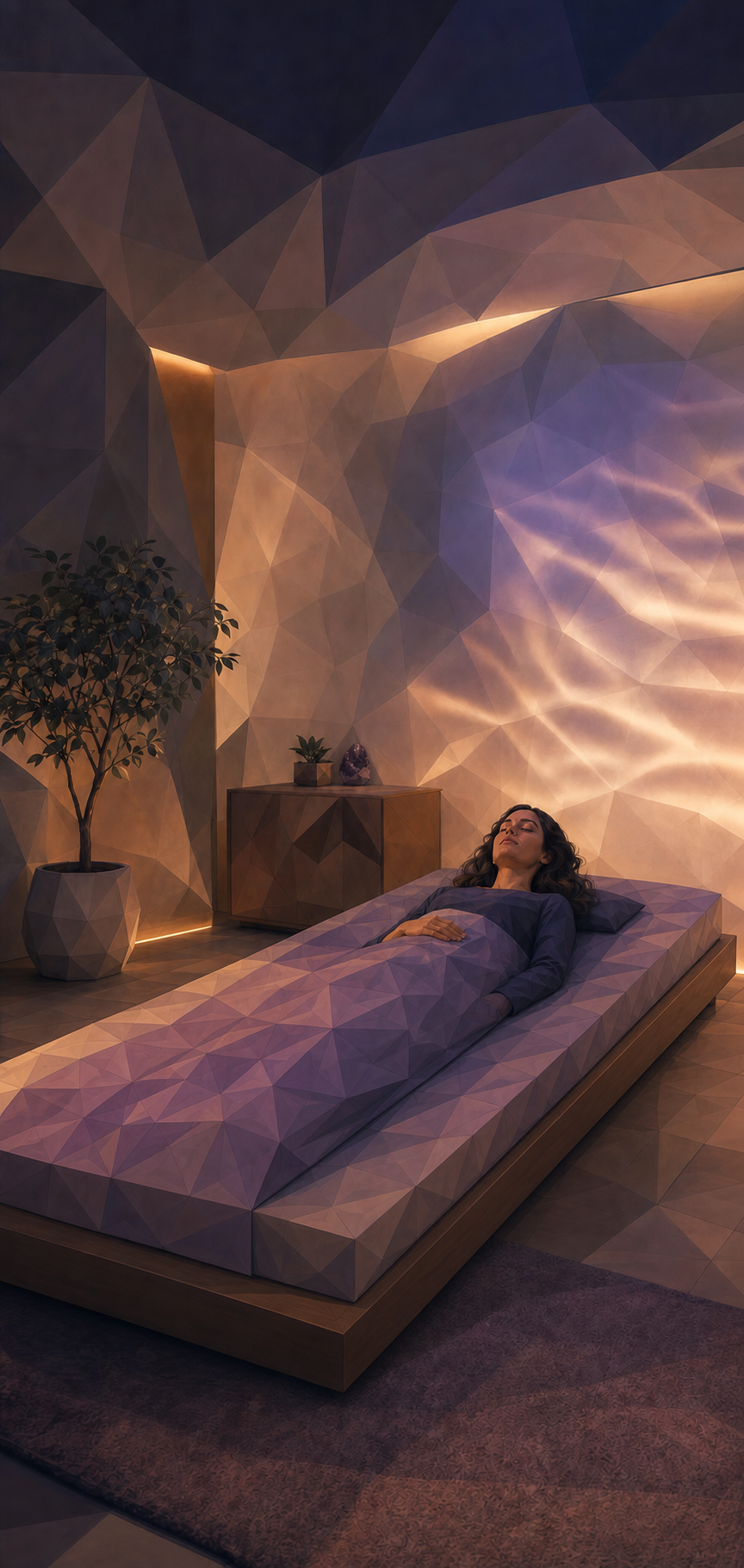 Guest resting on a flat treatment bed after a spacious Brain Bath session at the Denver Zen Den