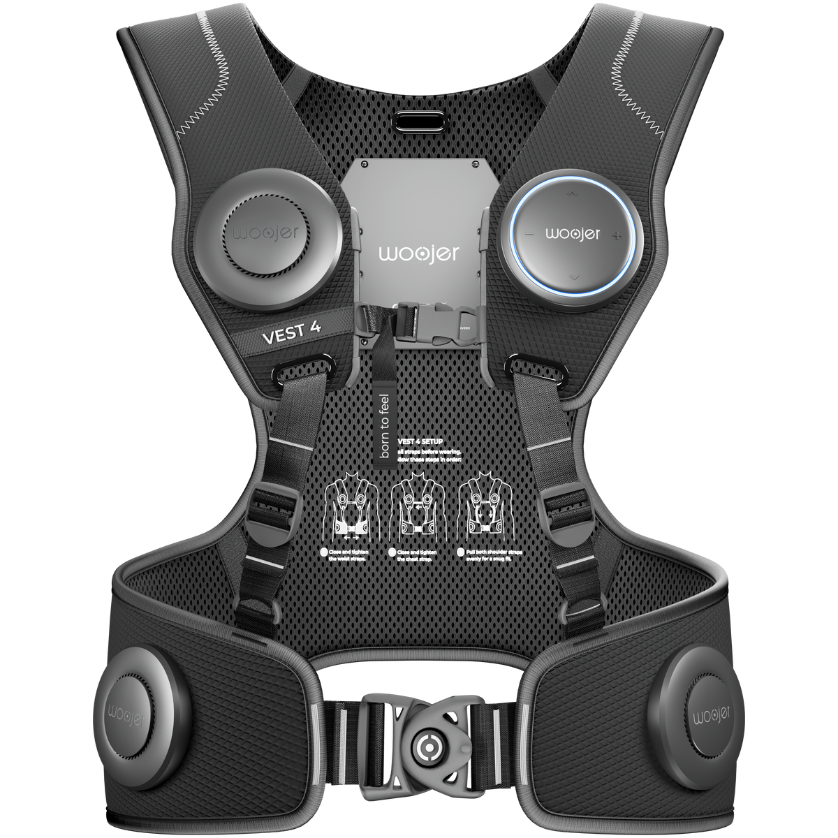 Woojer Vest 4 — wearable haptic vest with shoulder and lumbar transducers